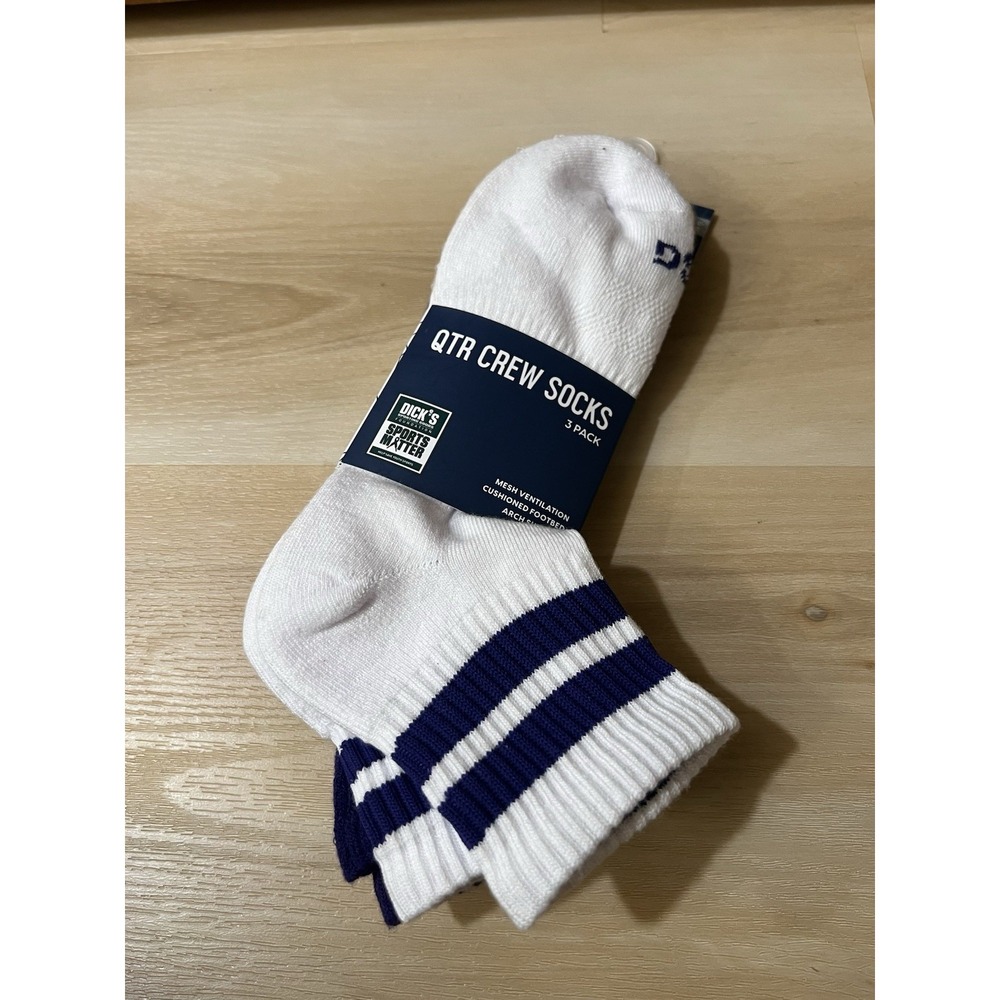 Men's DSG Large QTR Crew Athletic Socks‎ 3-Pack White Purple Quarter Crew NEW